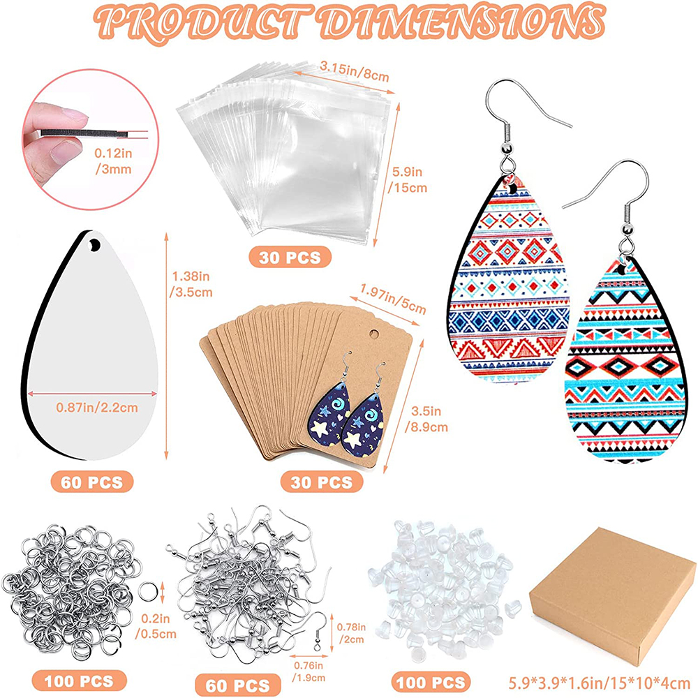 50Pcs Sublimation Blank Earrings Rectangular, Heat Transfer Earring Pendant  With Earring Bags, DIY Making Sublimation