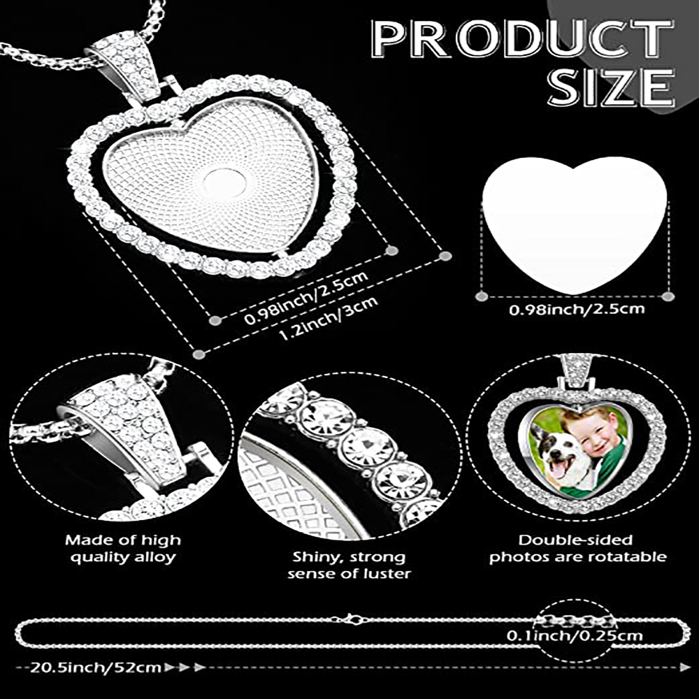 9 Pieces Sublimation Blank Necklace with Chain Set Blank Necklace  Rhinestone Wing Shape Bezel Pendant Tray, 25 mm Sublimation Sheet, Double  Sided Tape