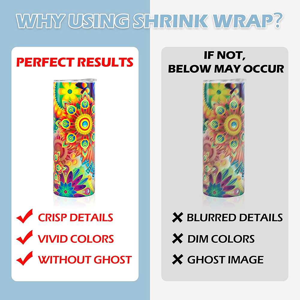 10 Pack 20oz 5x10 Sublimation Shrink Wrap Sleeves Shrink Wrap Film Sleeve  Tumbler Sublimation Heat Transfer Film Bags for Tumblers 