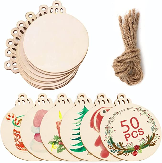 3.5 Inch DIY Wooden Christmas Ornaments for Chr...