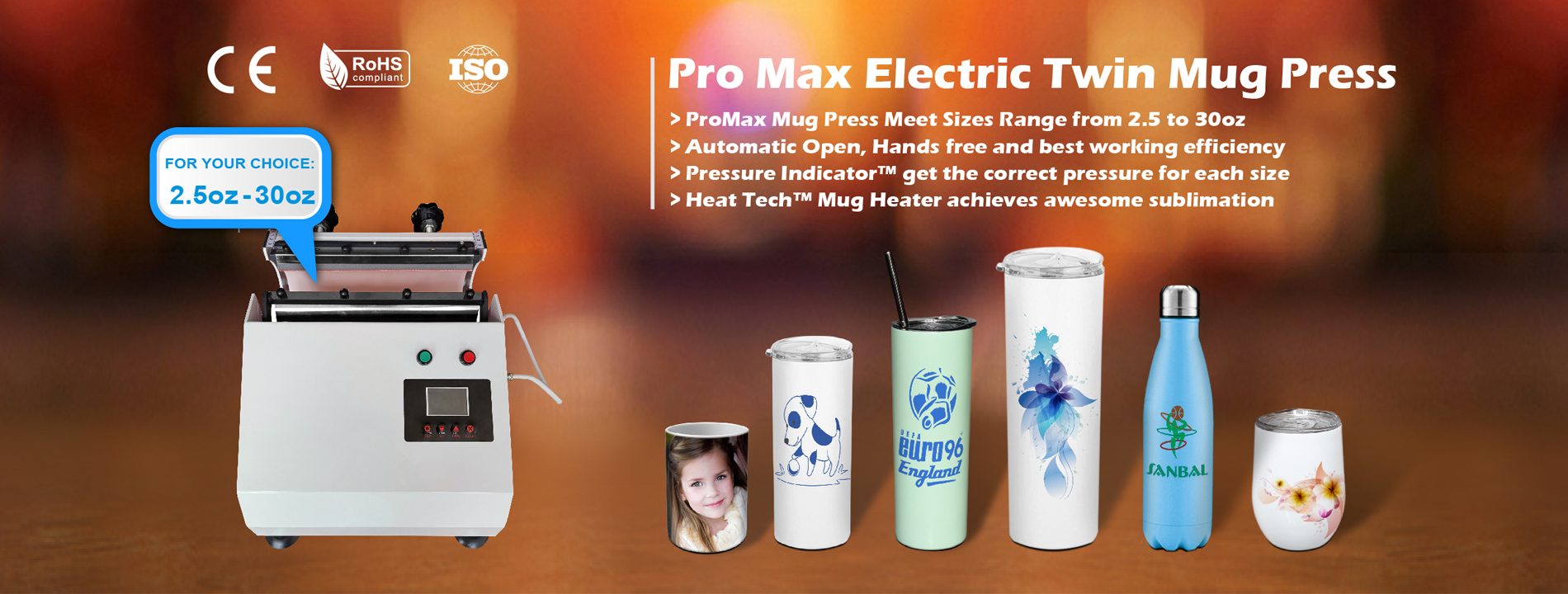 electric mug heat press+20oz tumblers