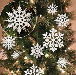 White Snowflake Ornaments Plastic Glitter Snow Flakes Ornaments