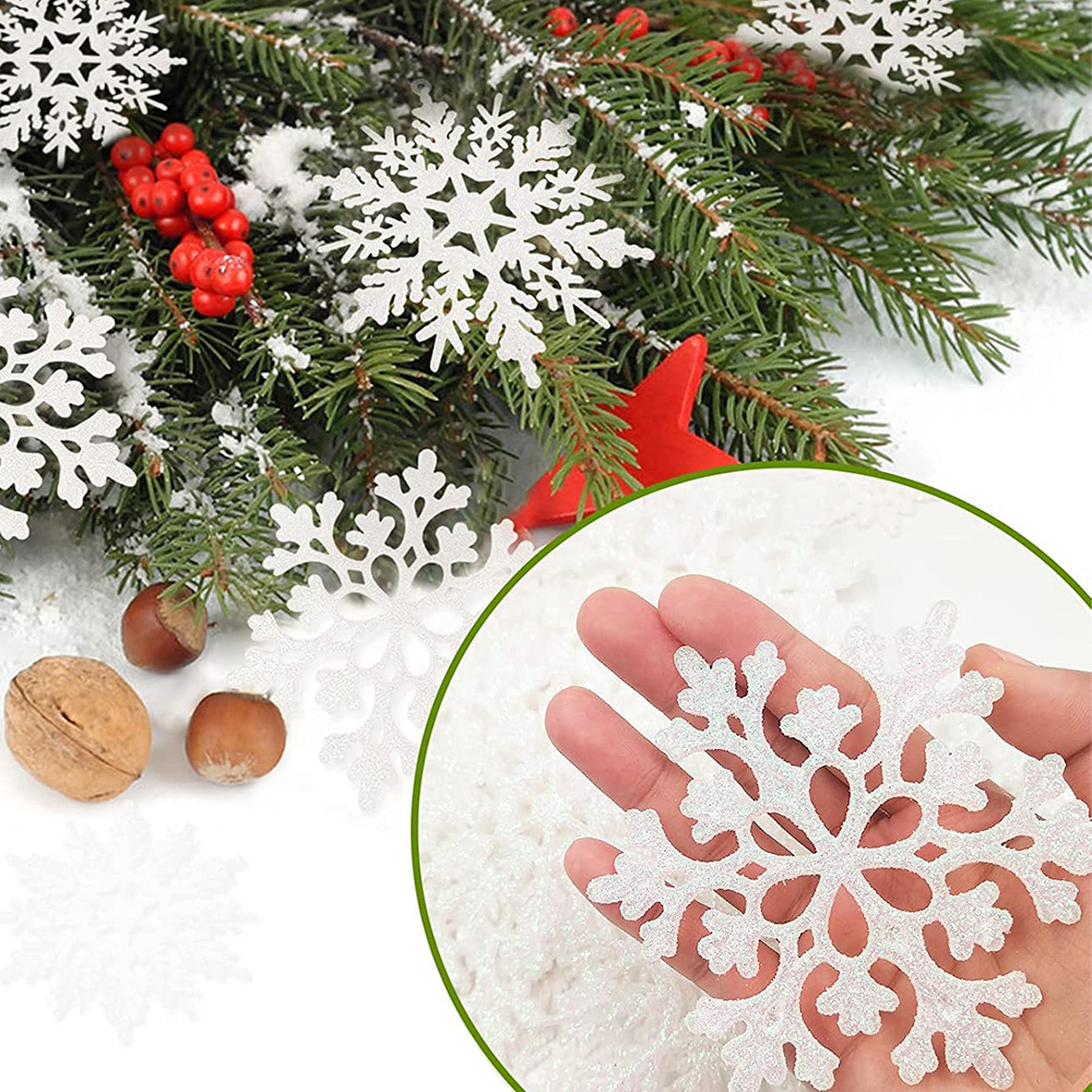 White Snowflake Ornaments Plastic Glitter Snow Flakes Ornaments Featured Image