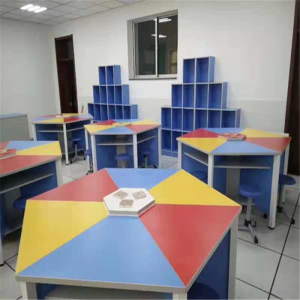 hexagonal table for lab, split six-sided table and chair set, table for school lab, school
