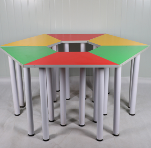 Kindergarten hexagonal table, split six-sided table and chair set, training tutorial, school