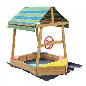 C245 Customization Boat Shape Wooden Sandbox with Canopy For Kids