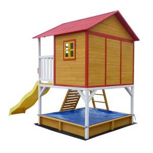 C133 Wooden Kids Cubby House With Yellow Slide