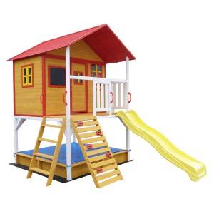 C133 Wooden Kids Cubby House With Yellow Slide