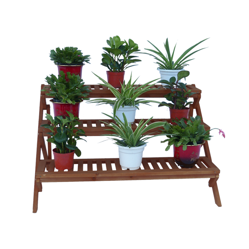 G127 Wooden Flower Shelf Display Shelf 3 Tier Plant Stairs for Outdoor Balcony Featured Image