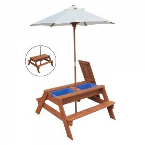 C267 Stół piknikowy dla dzieci ze schowkiem i parasolem