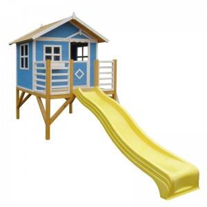 C015 Casa de juegos de madera para niños Casa de juegos para niños al aire libre con tobogán y escalera