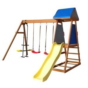 C044 Kids Funny Swing ໄມ້ແລະສະໄລ້ Playground