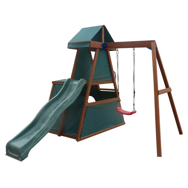 18 Years Factory Iron Flower Shelf Models - C165 Garden Kids Wooden Swing And Slide Set Playground – GHS