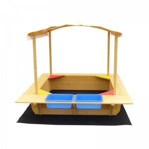 C063 Outdoor Kids Sandbox with Canopy Wooden Sandpit with Four Seats
