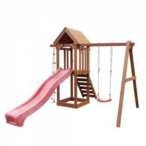 Outdoor Children Wooden Swing And Slide Play Set