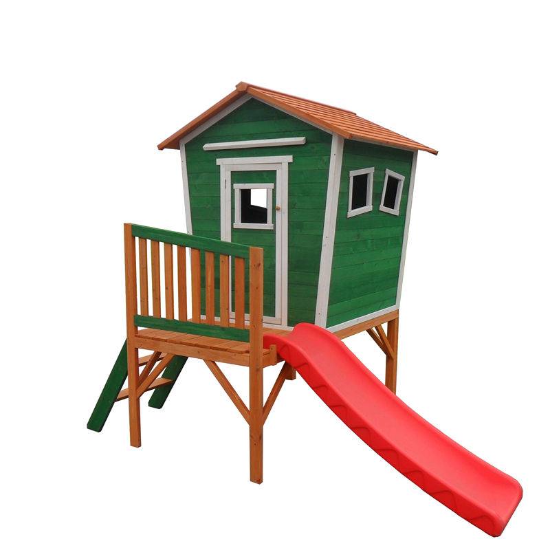 C275 Garden Children Wooden Playhouse With Slide Outdoor Play House for Kids Featured Image
