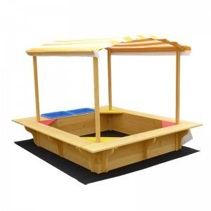 C063 Outdoor Kids Sandbox with Canopy Wooden Sandpit with Four Seats