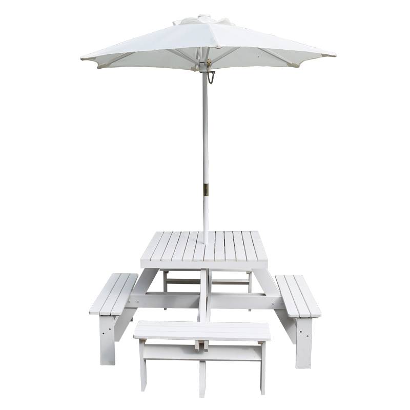 C390 Good Quality Wooden Outdoor Picnic Table Sets with Bench & Parasol Featured Image