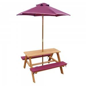 Mesa de picnic para niños al aire libre de madera C076 con sombrilla