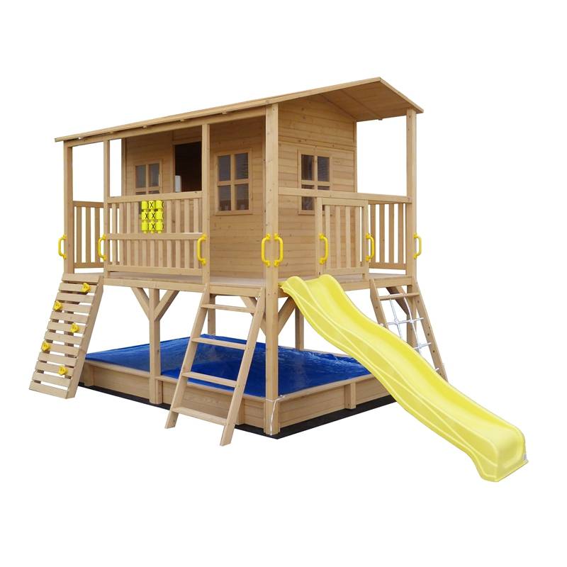 C182 wood kids outdoor play house with Slide and Sandbox Featured Image