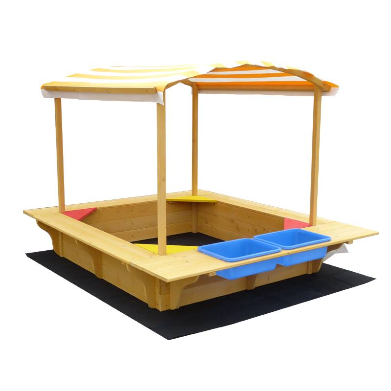 C063 Outdoor Kids Sandbox with Canopy Wooden Sandpit with Four Seats Featured Image