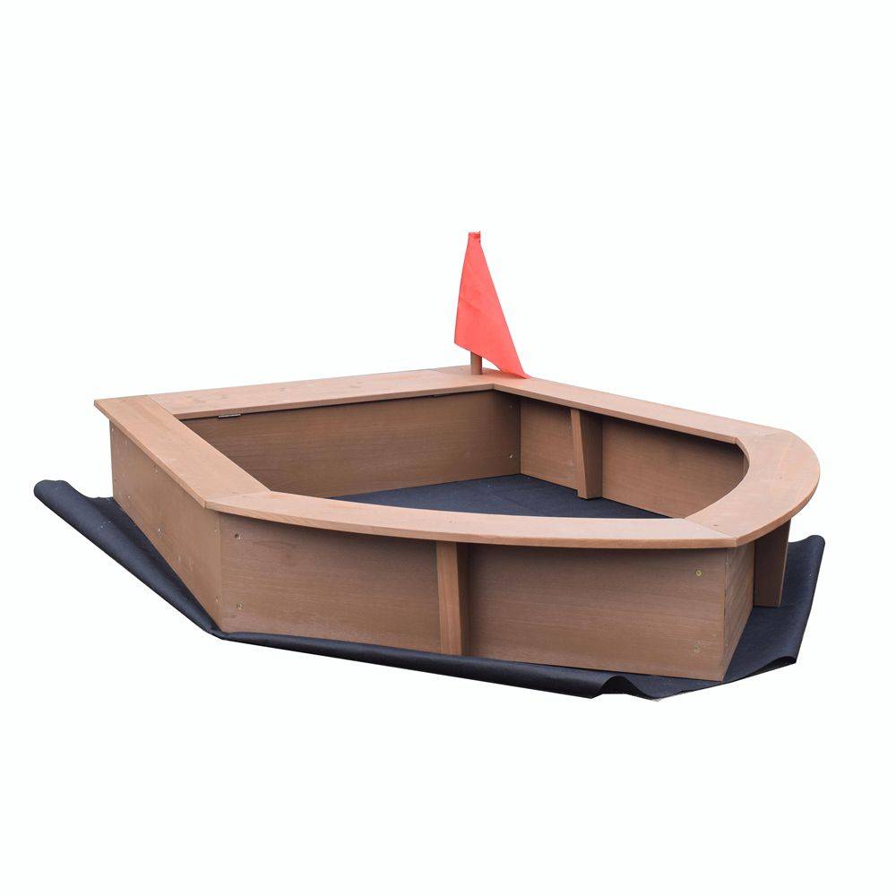 C052 Wood Boat Shape Sandbox with Flag for Kids Wooden Sandpit Featured Image