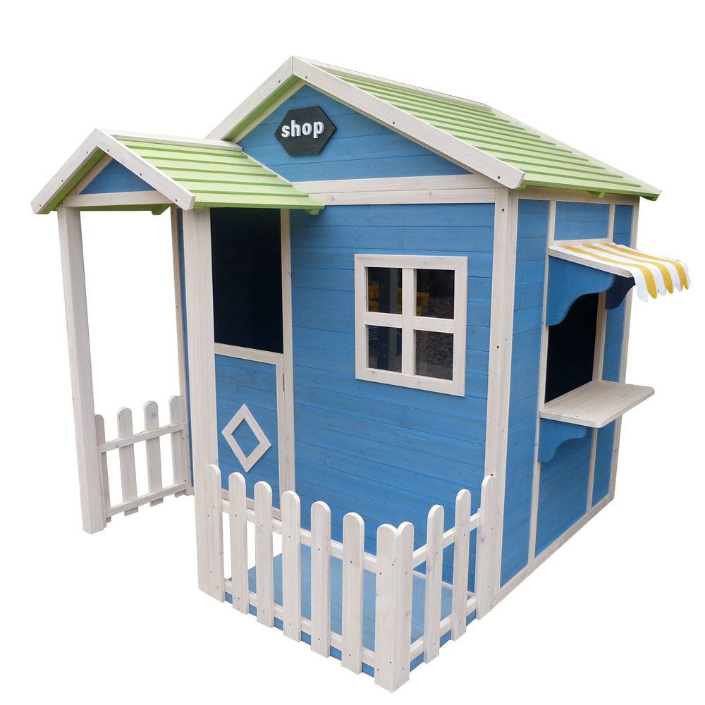 C016 Wooden Children Cubby Shop Style Kids Outdoor Playhouse with Balcony Featured Image