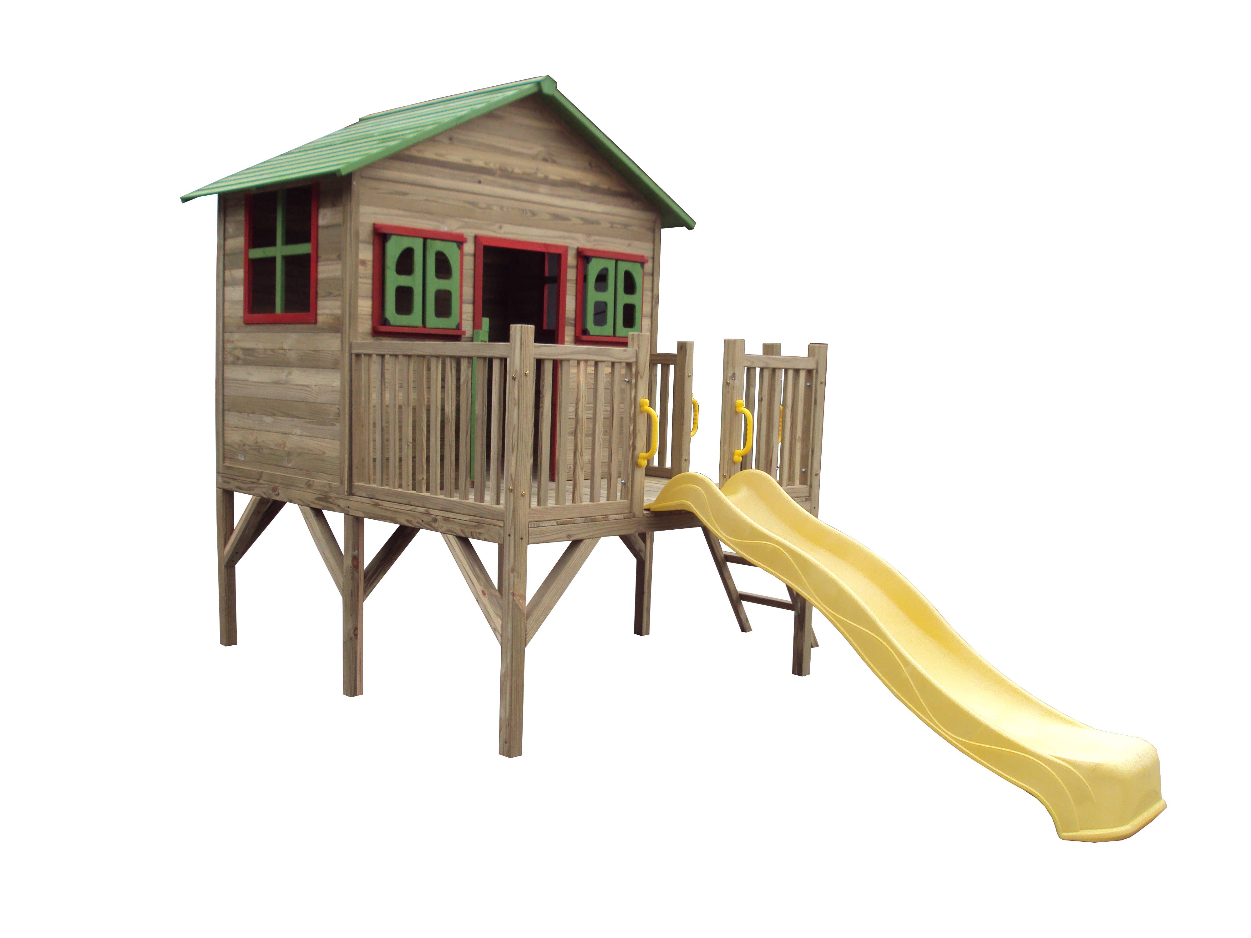 C010 Wooden Play House Manufaturer for Children Outder Playhouse with Ladder and Slide Featured Image
