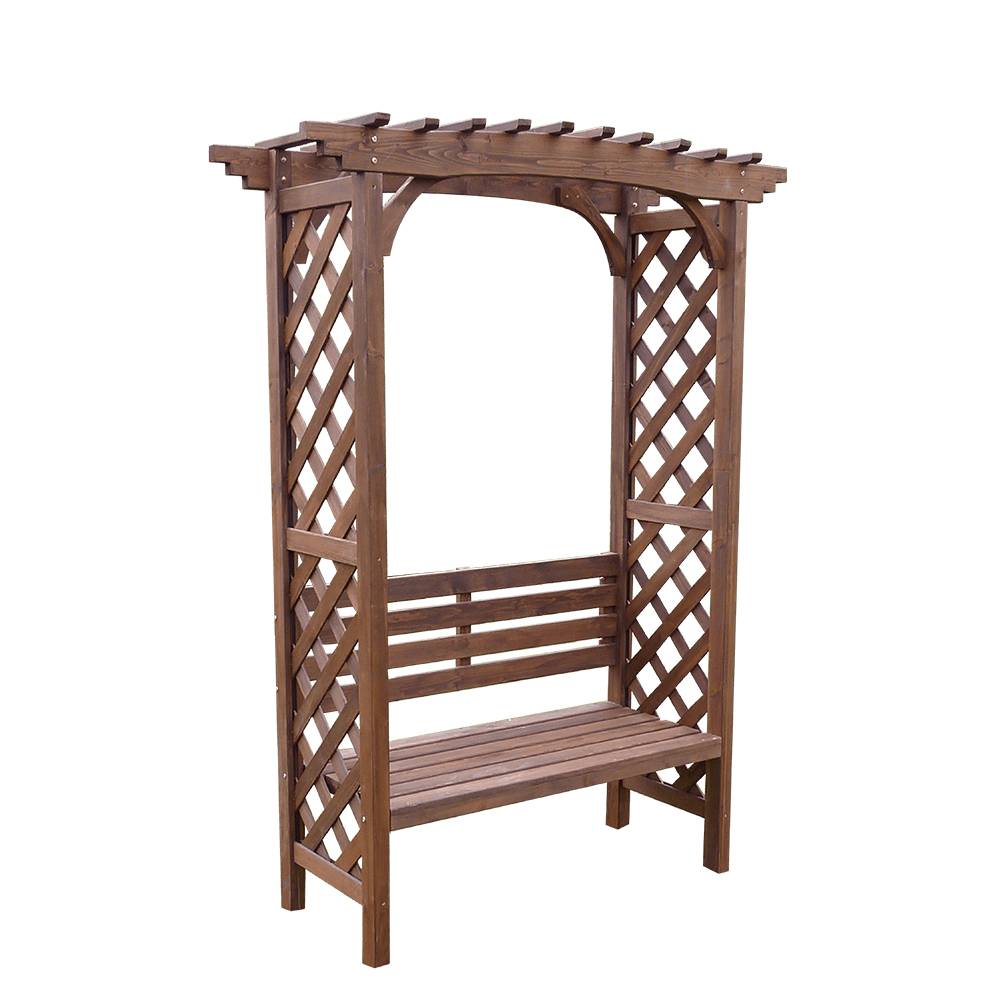 wooden garden arch with chair