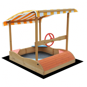 C236 Boat Kids Caja de arena de madera con techo de dosel para niños