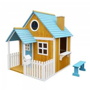 C160  Outdoor Wooden Cubby Play House For Children With Bench And Balcony