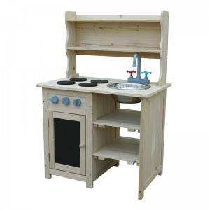C256 Dřevěná venkovní dětská kuchyňka na hraní rolí v bahně s kovovým hrncem a kohoutkem