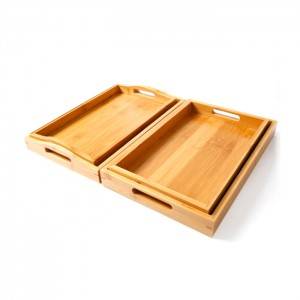 Handmade Solid Handle Wood Breakfast Serving Tray