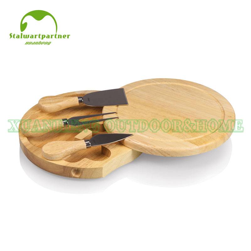 Wood Full Cheese Board Set Sporting Four Stainless Steel Cheese Tools