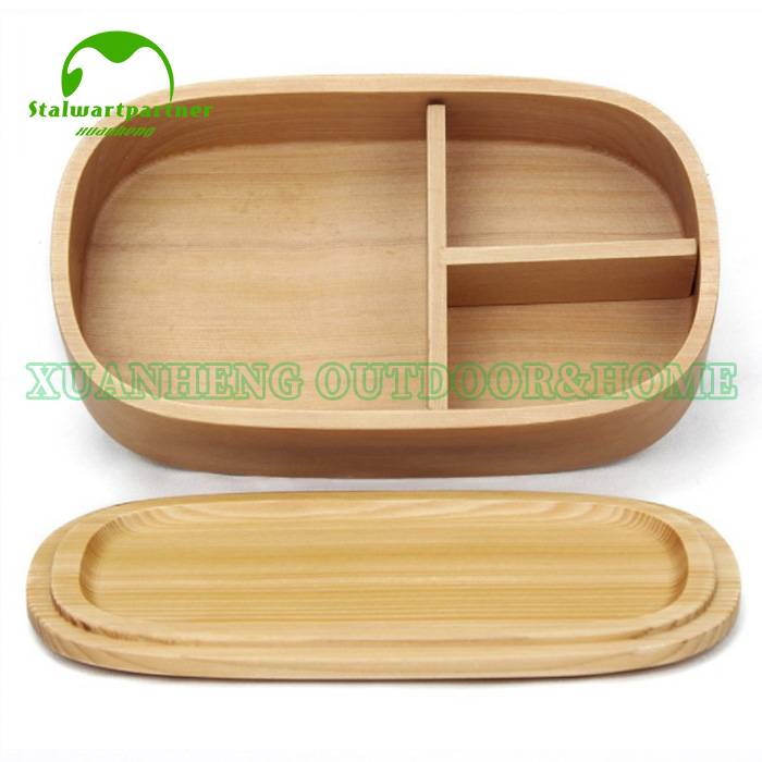 Eco-friendly 3 Compartment Bamboo Wooden Food Bento Lunch box