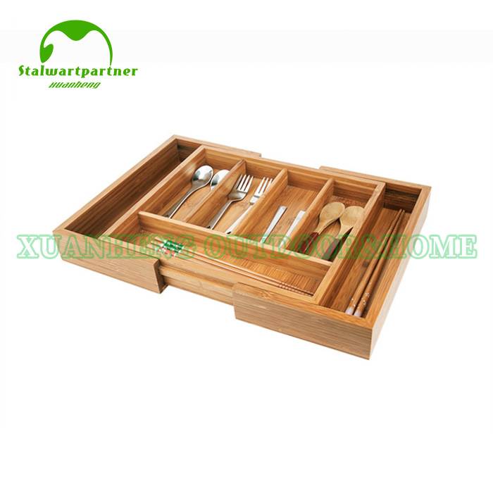 High quality Kitchen Cutlery Drawer Bamboo Wood Flatware Silverware Utensil Organizer