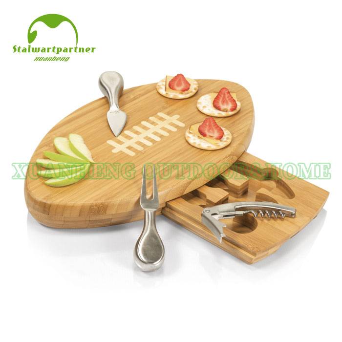 Bamboo Cheese Board Set Sporting Three Stainless Steel Cheese Tools