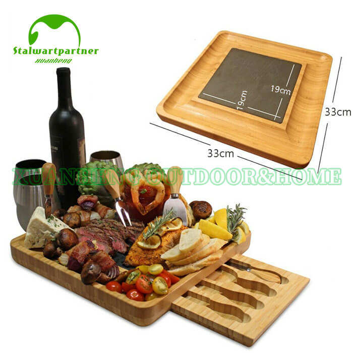 Bamboo Pizza Chopping Board With Cheese Knife And Serving Tray