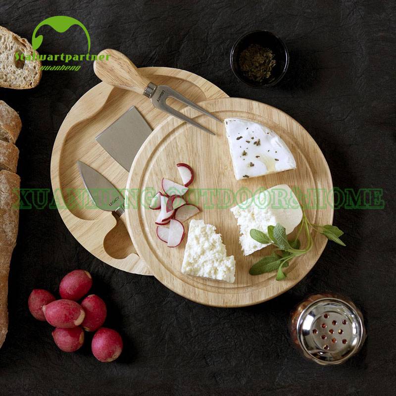 Wood Full Cheese Board Set Sporting Four Stainless Steel Cheese Tools