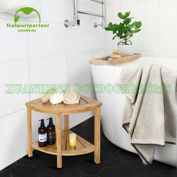 Bamboo Shower Bench Bathtub Chair Seat Stool With Storage Shelf  XH-E020