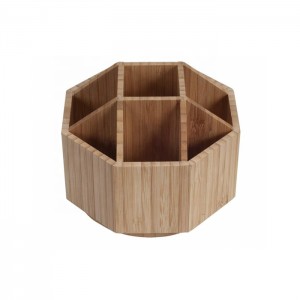 Natural Bamboo Tabletop Rotating Stationery Box Holder