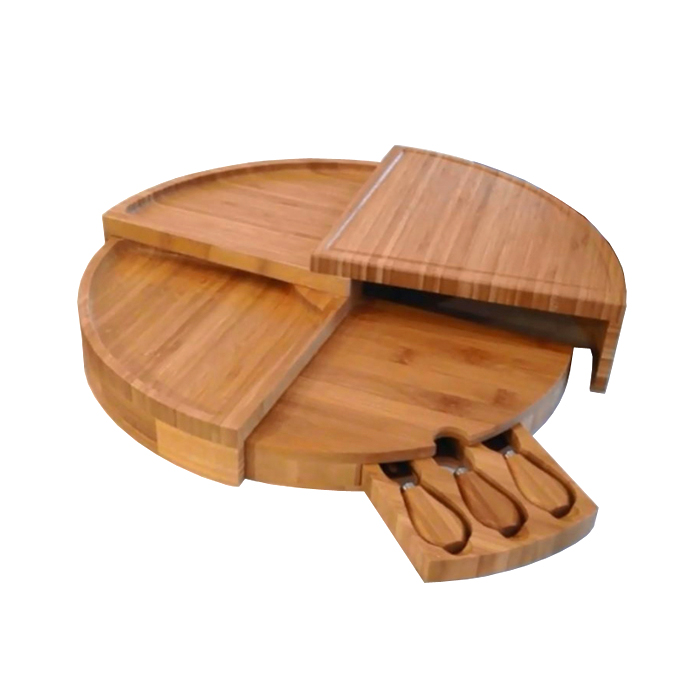 Round Bamboo Cutting Board With 3 Knifes Bamboo Cheese Board