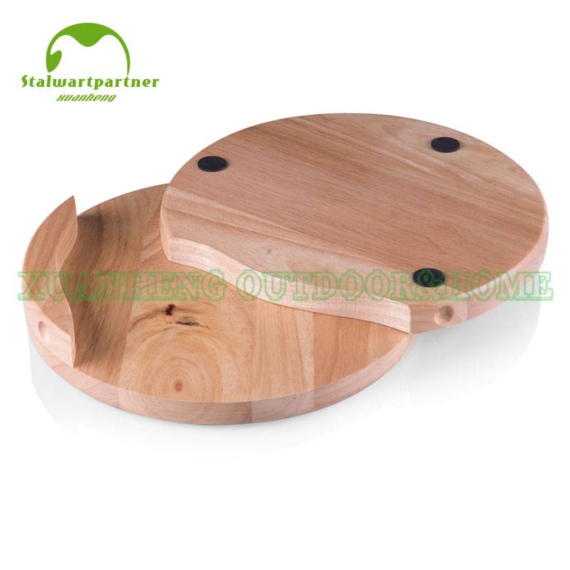 Round Wood Cheese Board With Four Cheese Tools