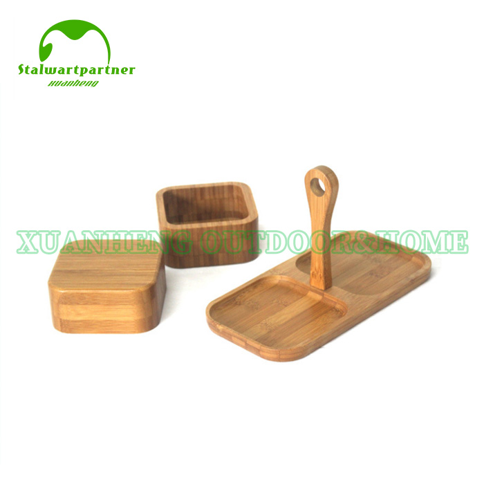 Bamboo Snack Serving Tray With Handle Tray XH-C008