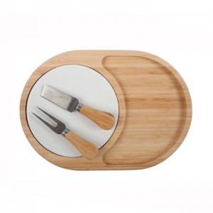 Bamboo Cheese Chopping Board Set With 2 Cheese Knives