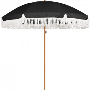 Outdoor Custom Wooden Pole Beach Umbrella With White Tassels XH-U019