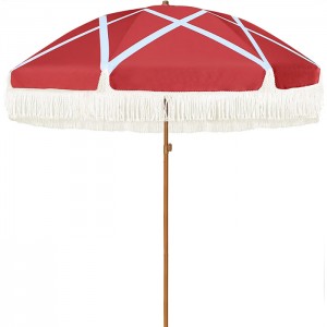 Wood Pole Sun Beach Umbrellas With Tassels  XH-U026