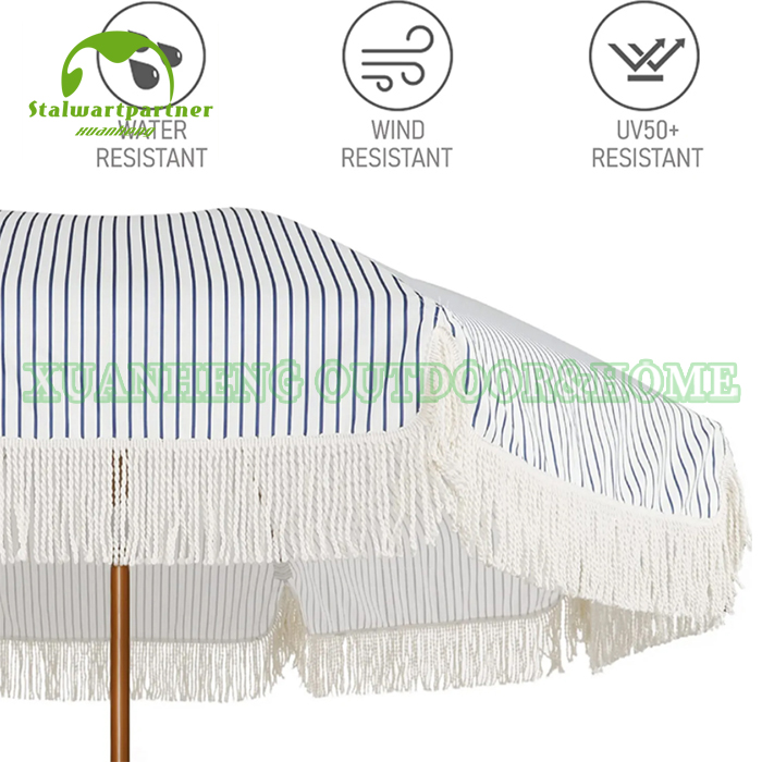 Outdoor Wooden Folding Beach Umbrella with Tassels XH-U020