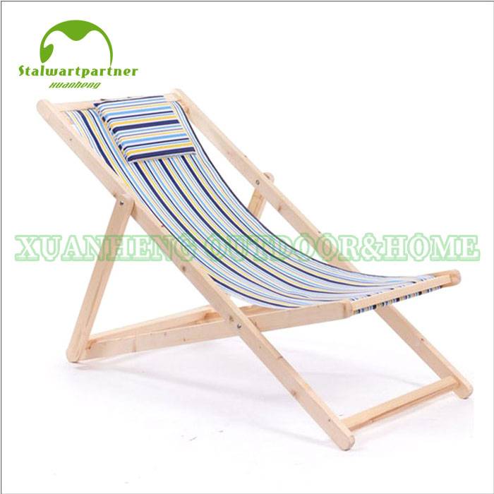 Folding Wood Beach Sling Deck Chair With Stripe  XH-X033