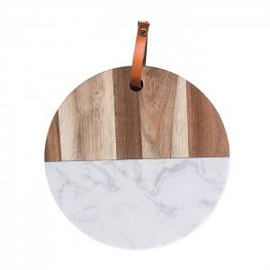 Acacia Wood And Marble Chopping Cutting Board Blocks With Handle   XH-G044